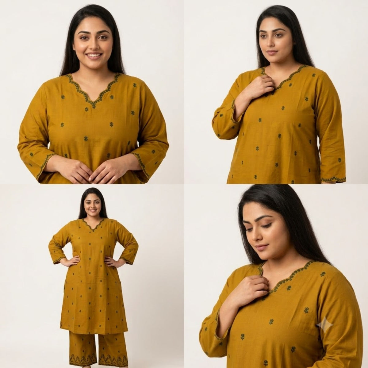 Olive Green Printed Kurta Set with Palazzo Pants