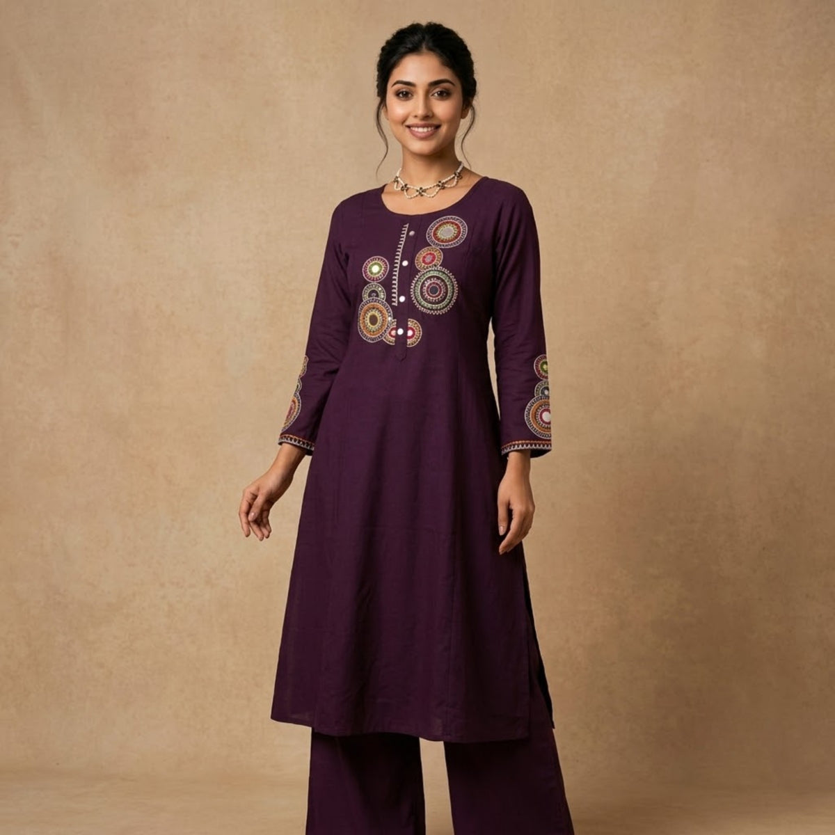 Royal Purple Embroidered Kurta Set