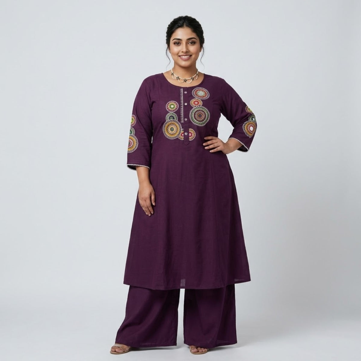 Royal Purple Embroidered Kurta Set