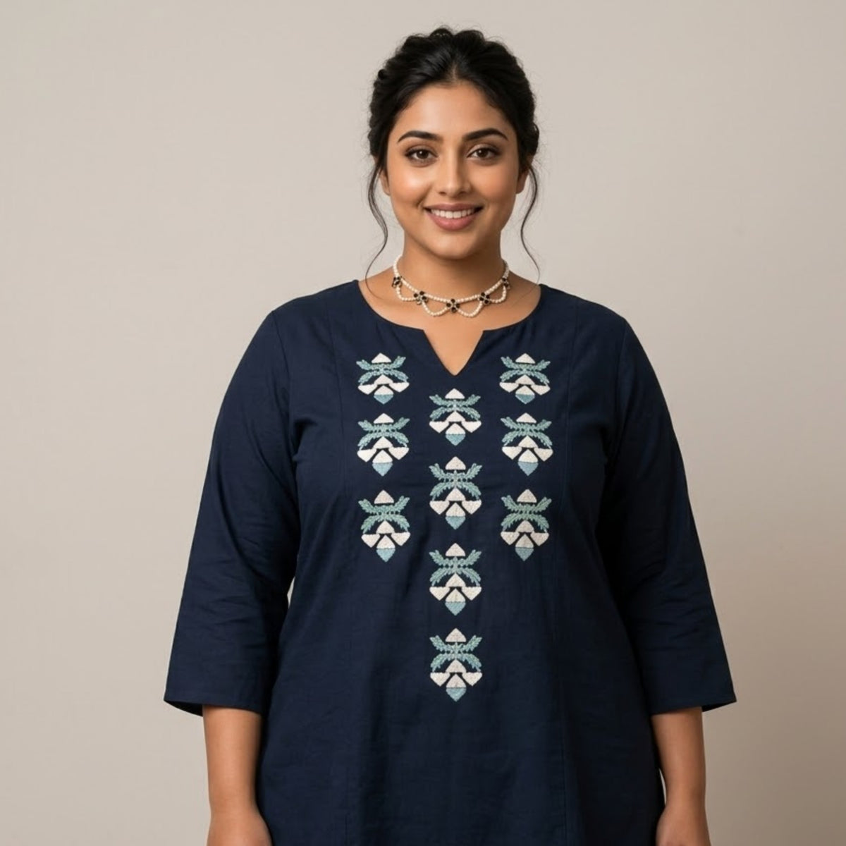 Navy Blue Embroidered Flared Kurta Set