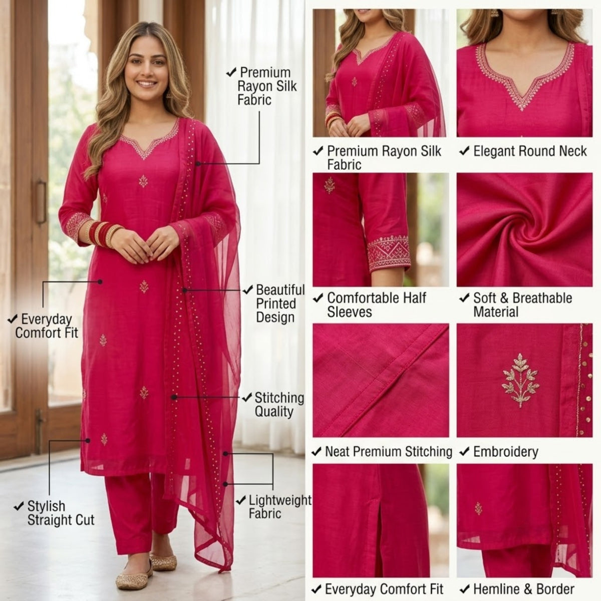 Elegant Pink Embroidered Kurta Set with Dupatta