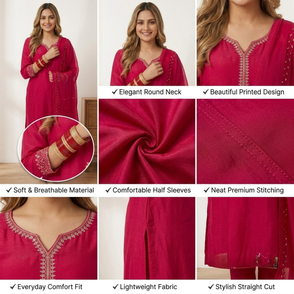 Elegant Pink Embroidered Kurta Set with Dupatta