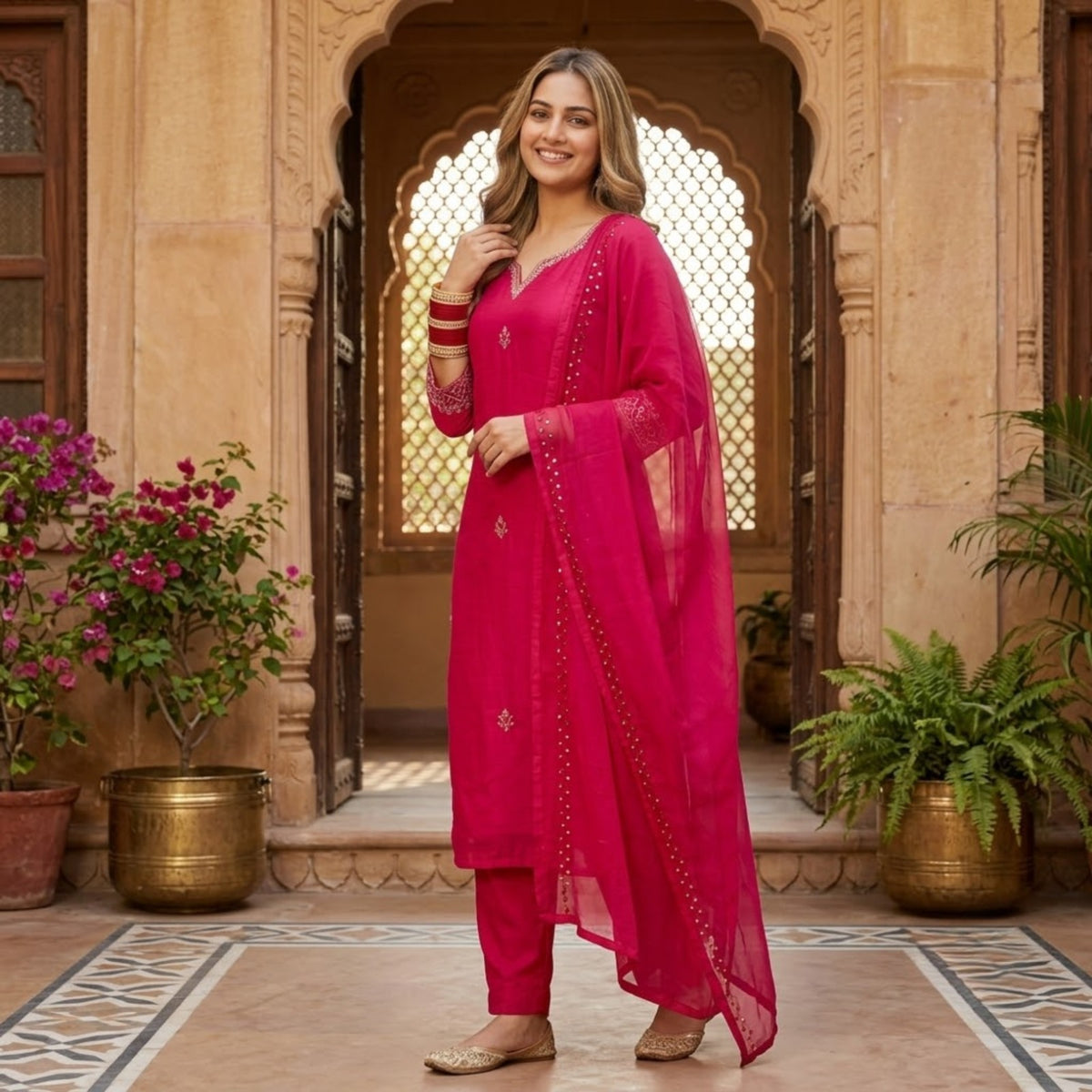 Elegant Pink Embroidered Kurta Set with Dupatta