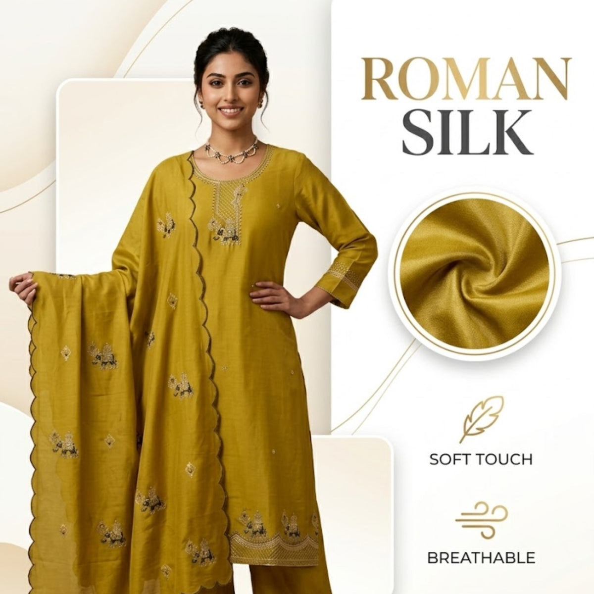 Olive Green Embroidered Kurta Set with Scalloped Dupatta