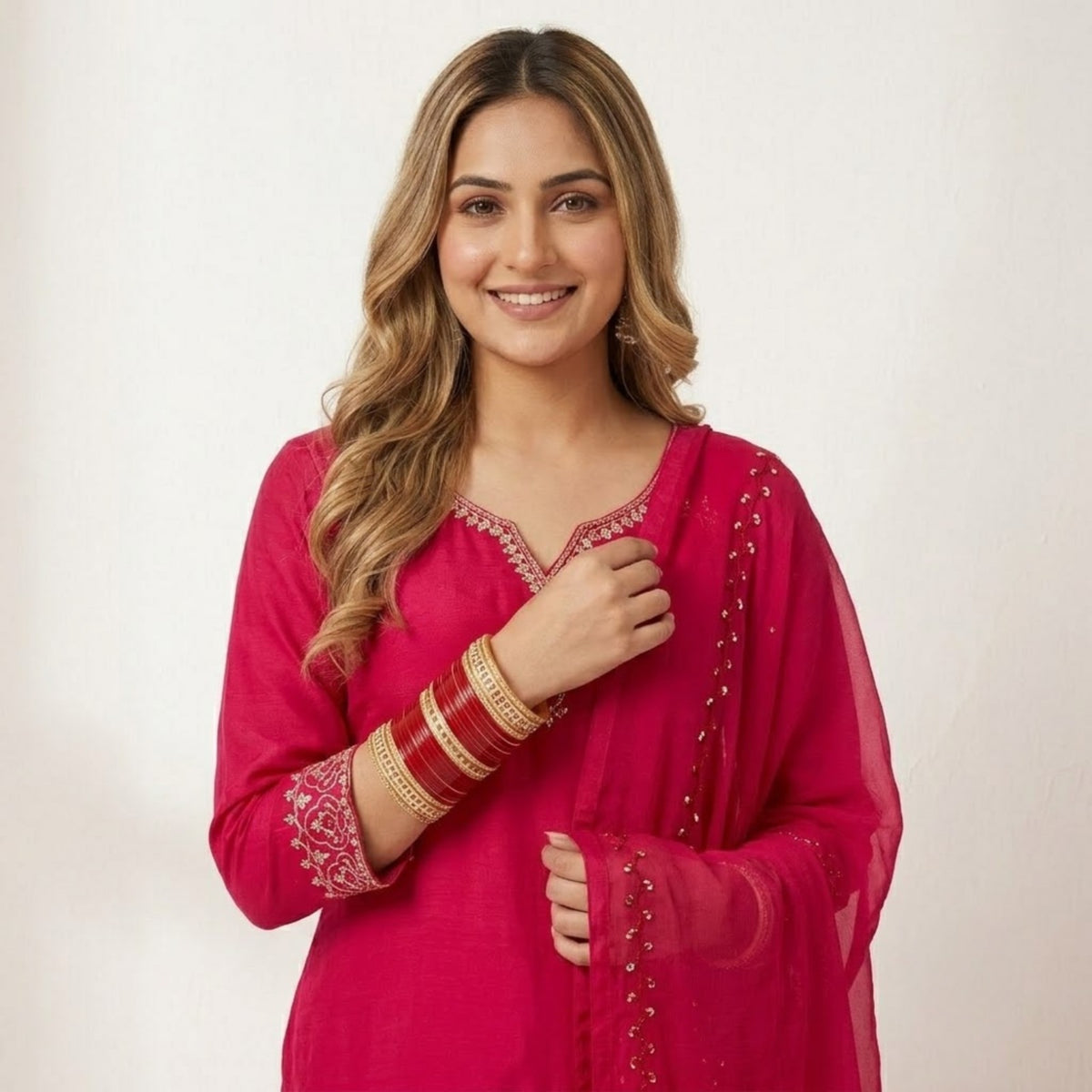 Elegant Pink Embroidered Kurta Set with Dupatta