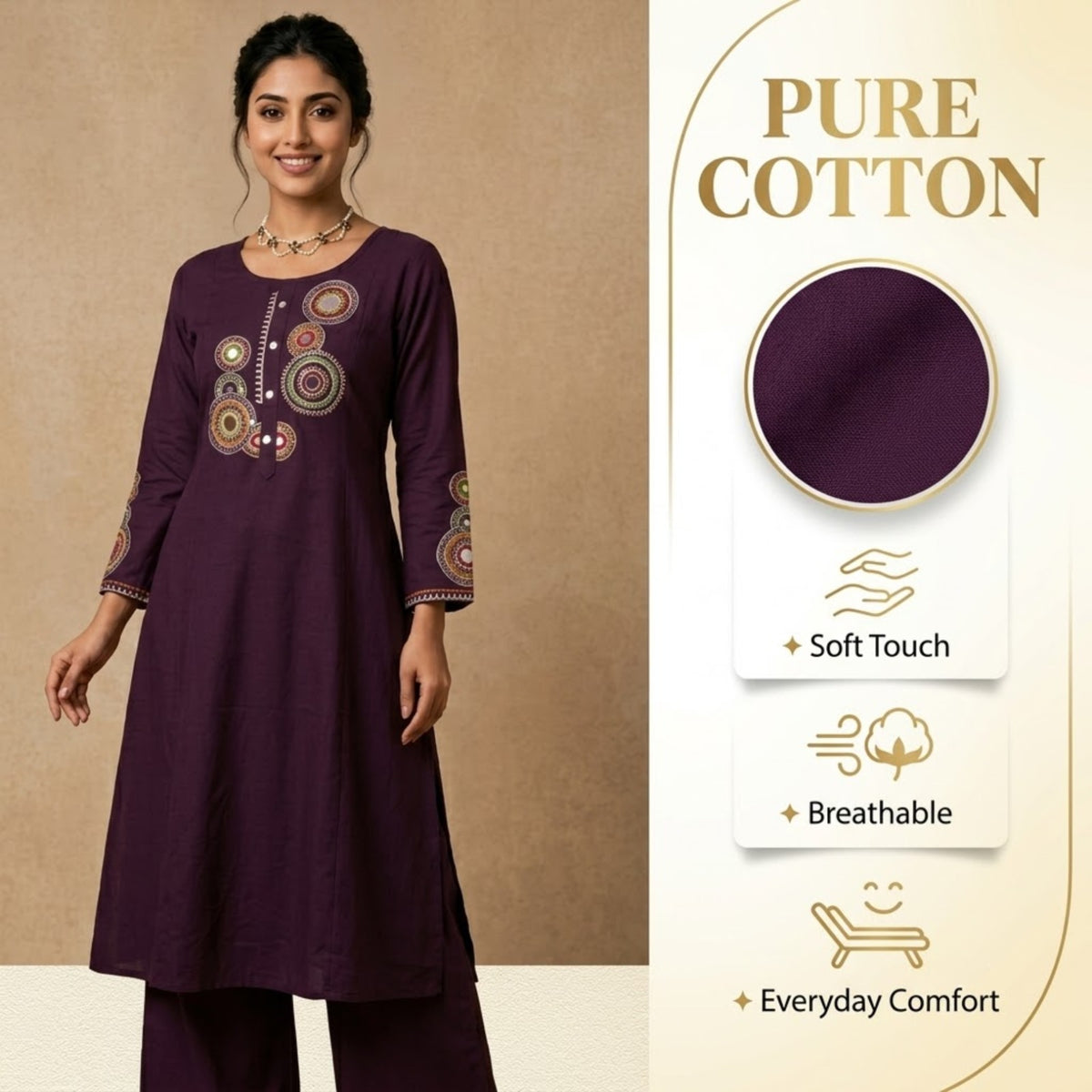 Royal Purple Embroidered Kurta Set