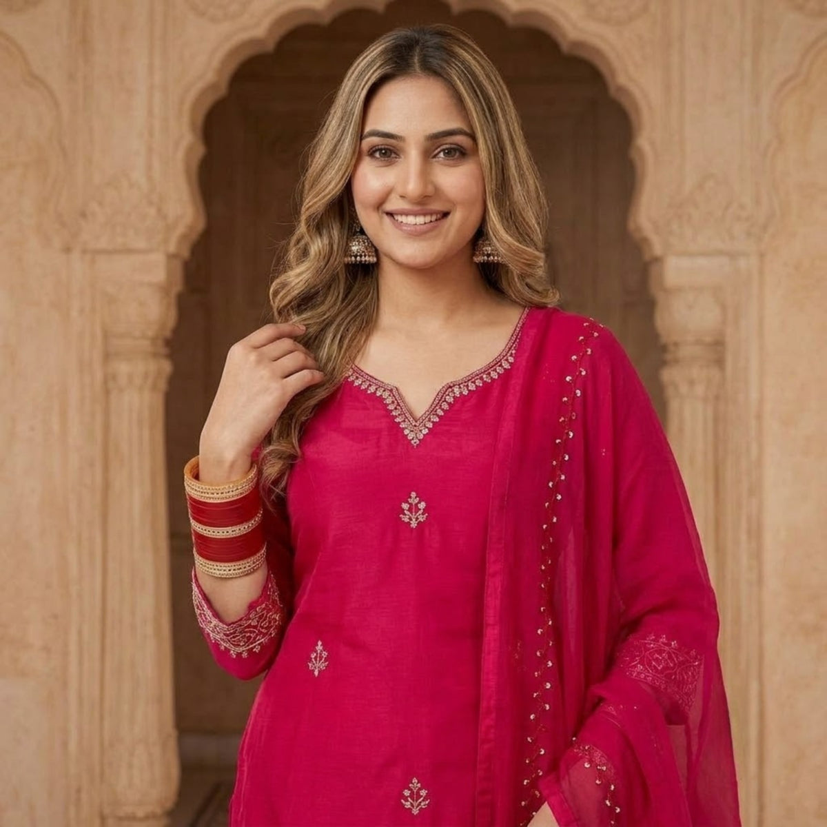 Elegant Pink Embroidered Kurta Set with Dupatta