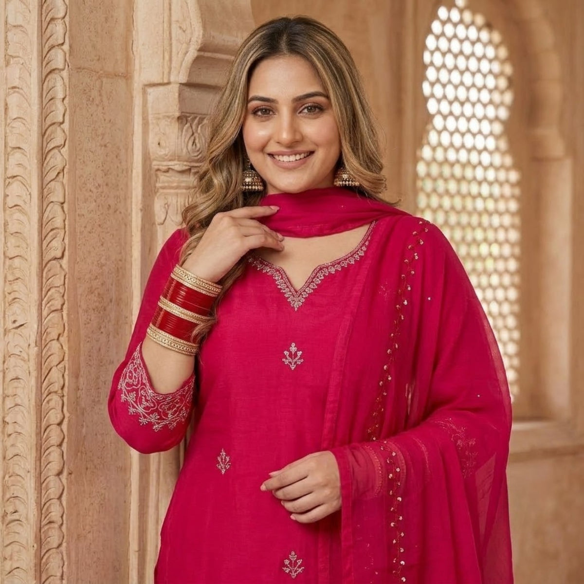 Elegant Pink Embroidered Kurta Set with Dupatta