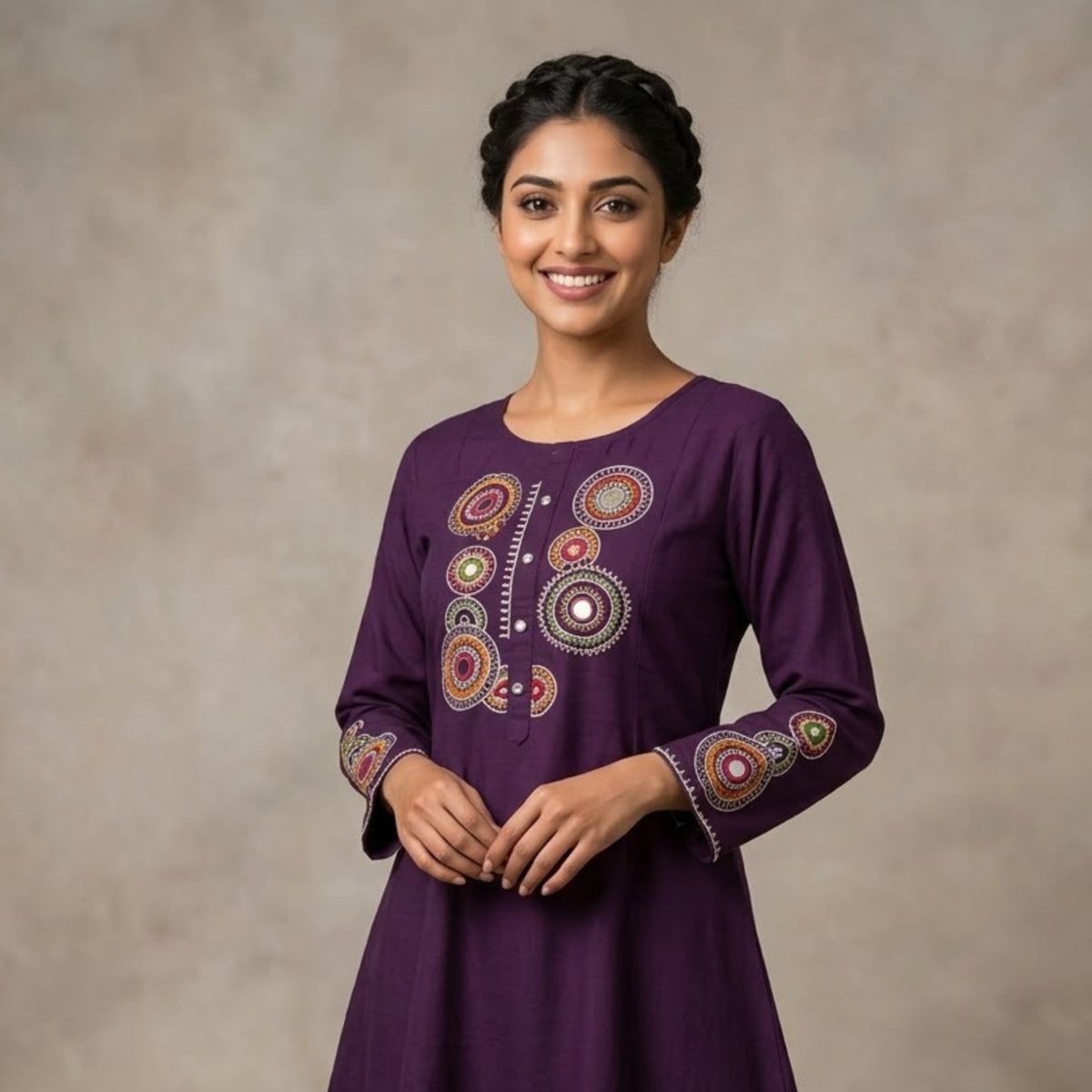 Royal Purple Embroidered Kurta Set