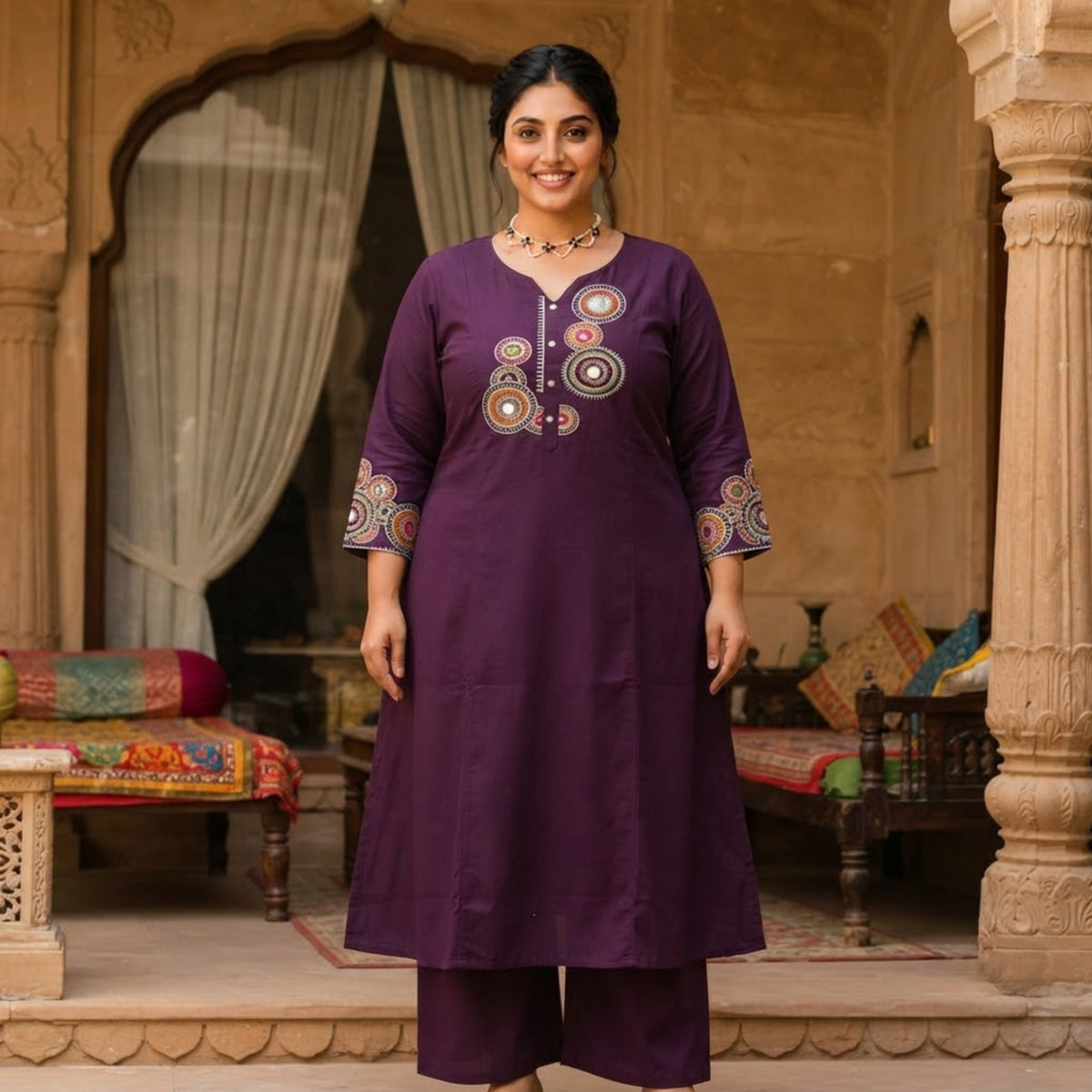 Royal Purple Embroidered Kurta Set