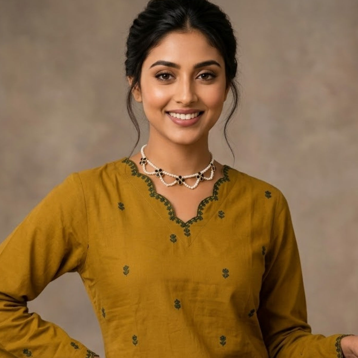 Olive Green Printed Kurta Set with Palazzo Pants