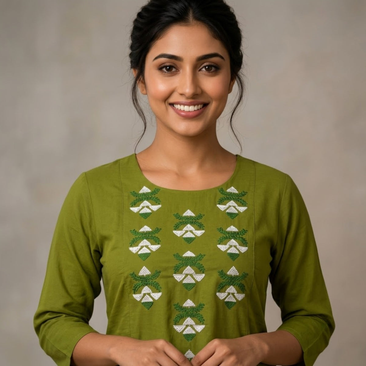 Olive Green Embroidered Straight Kurta Set