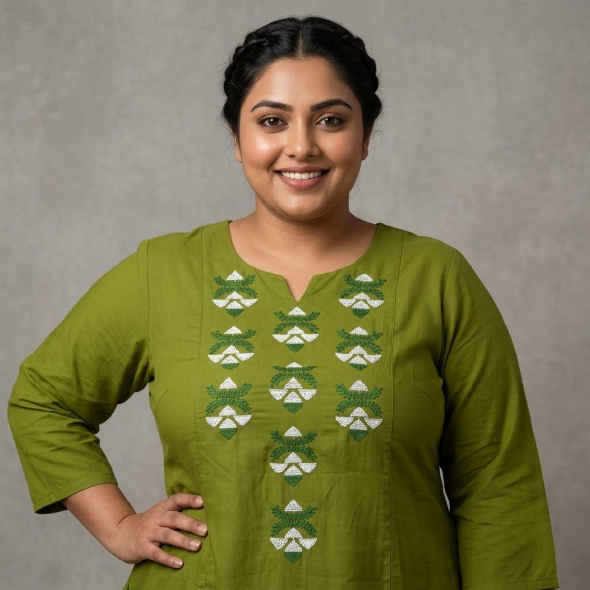 Olive Green Embroidered Straight Kurta Set