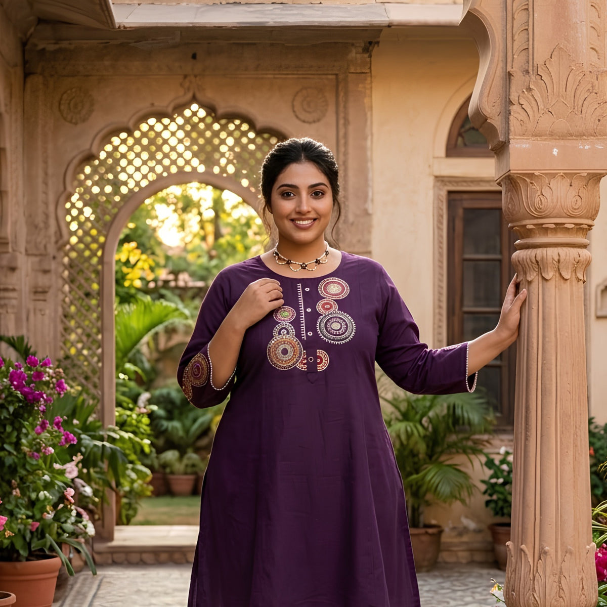 Royal Purple Embroidered Kurta Set
