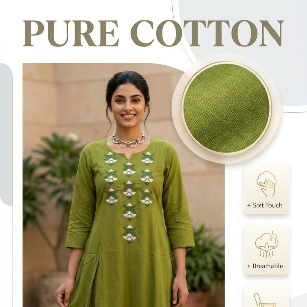Olive Green Embroidered Straight Kurta Set